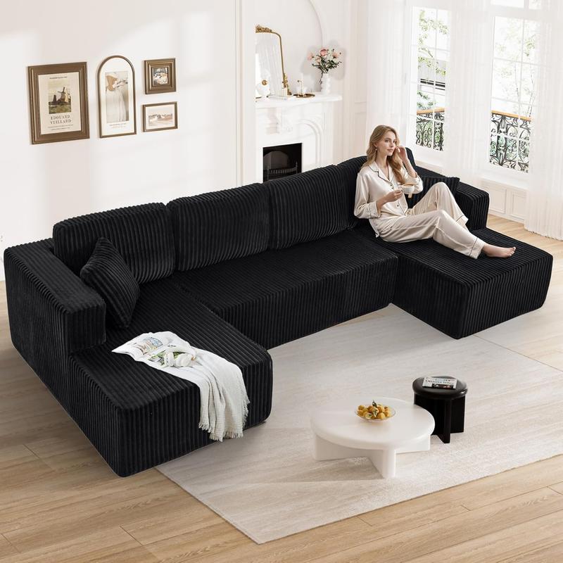 U-Shaped Corduroy Boneless Couch