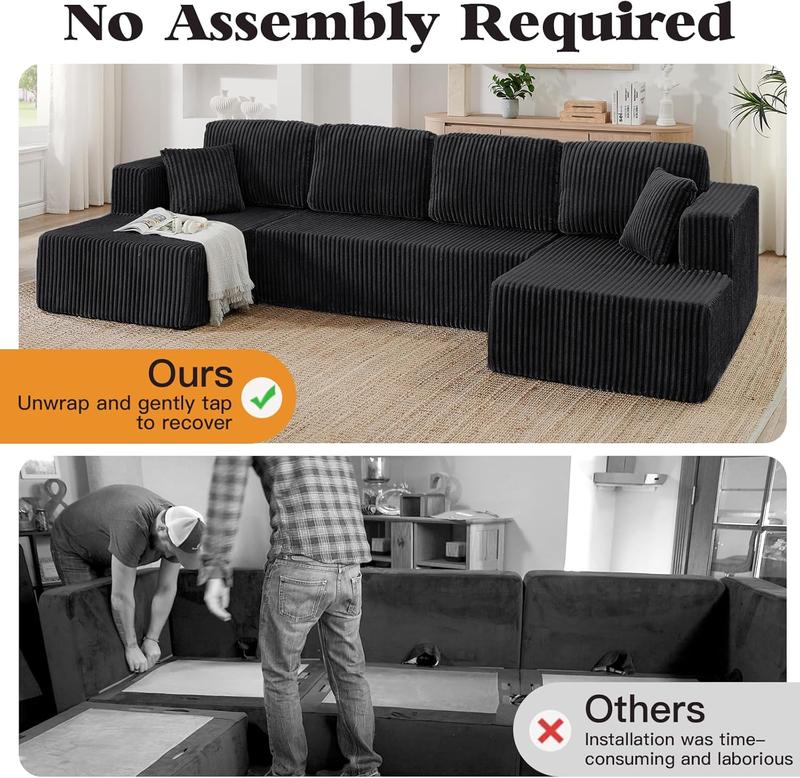 U-Shaped Corduroy Boneless Couch