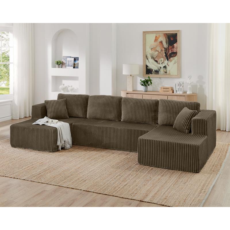 U-Shaped Corduroy Boneless Couch