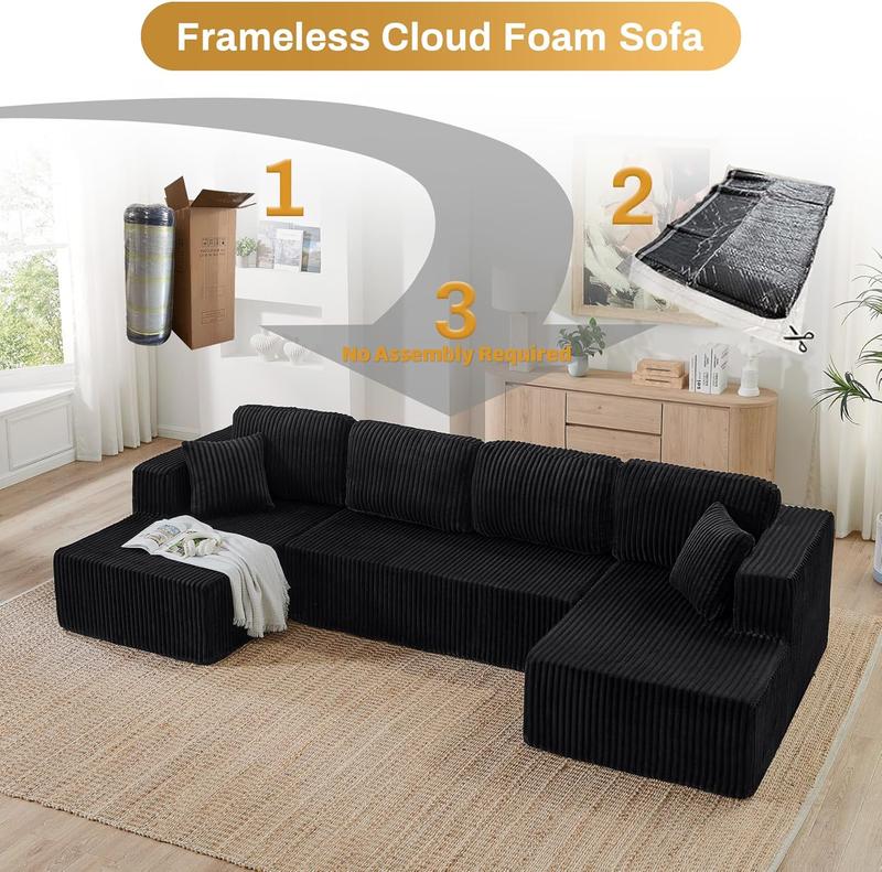 U-Shaped Corduroy Boneless Couch