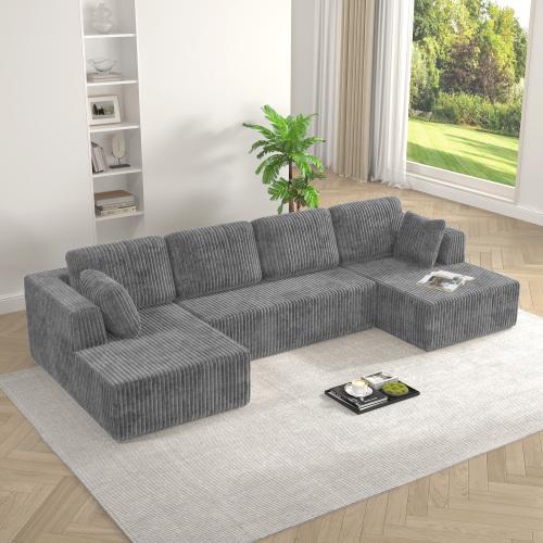 U-Shaped Corduroy Boneless Couch