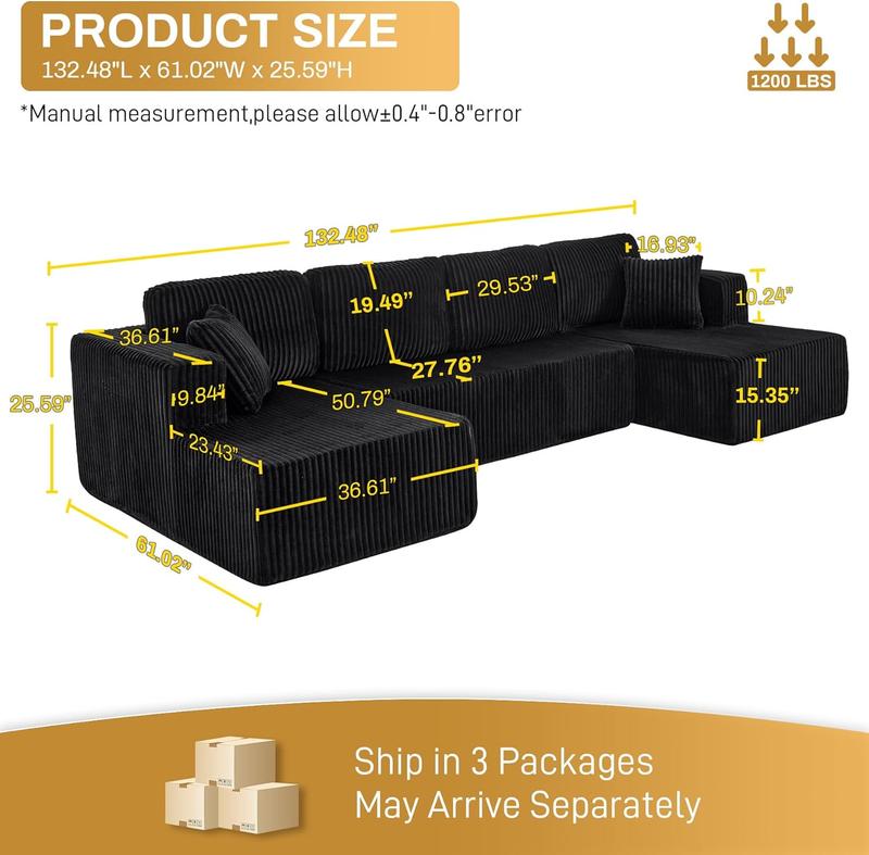U-Shaped Corduroy Boneless Couch