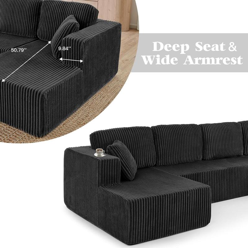 U-Shaped Corduroy Boneless Couch