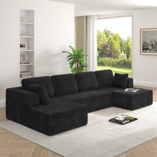 U-Shaped Corduroy Boneless Couch